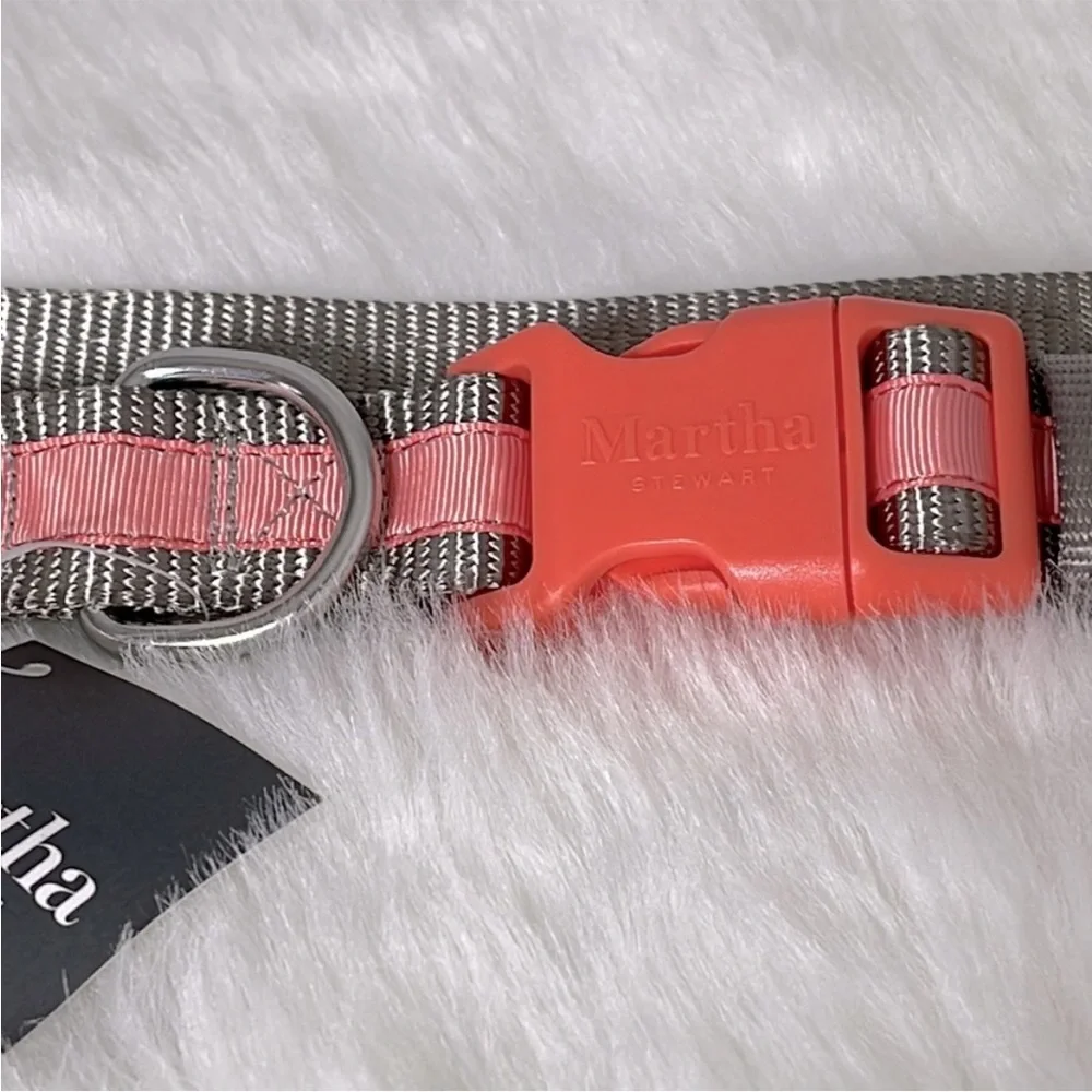 NWT Martha Stewart Adjustable Nylon Dog Collar Coral / Gray Various Sizes
